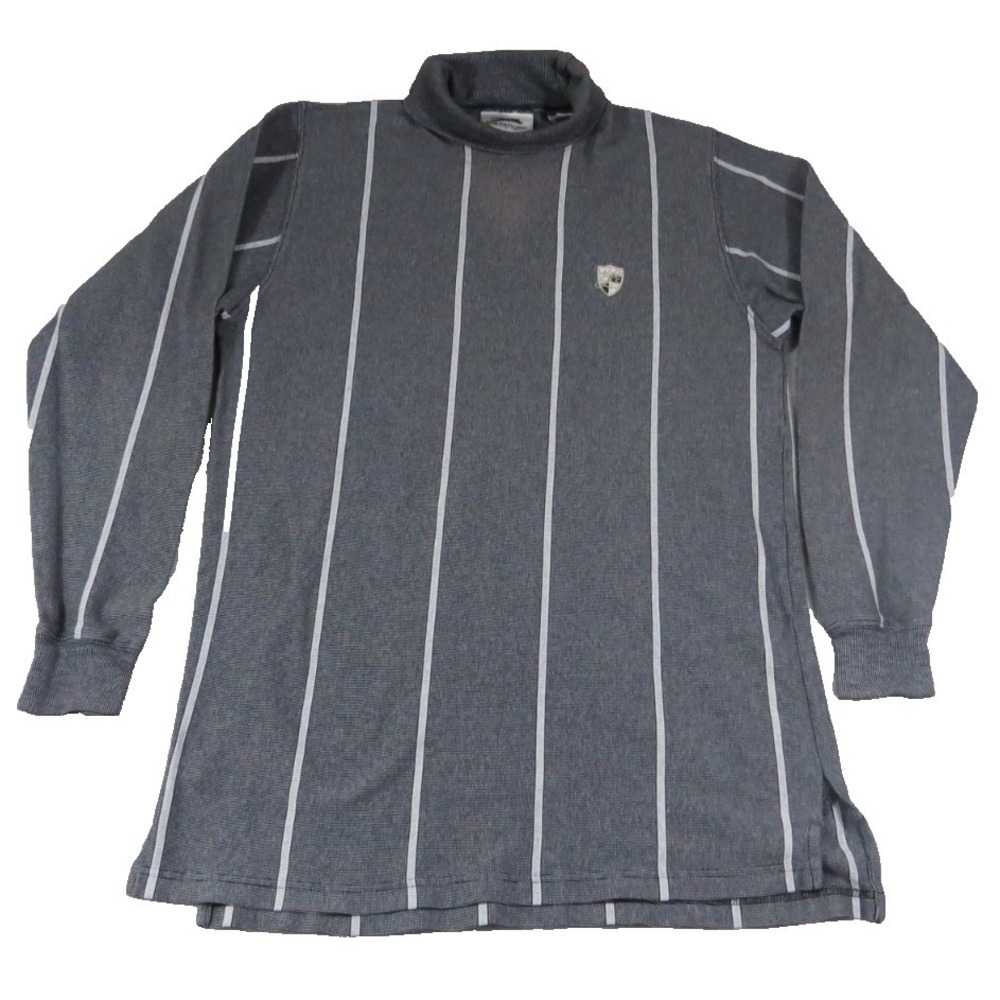Slazenger Vintage 90s Mock Neck Shirt Men Large Gray White Pinstripe Long Sleeve